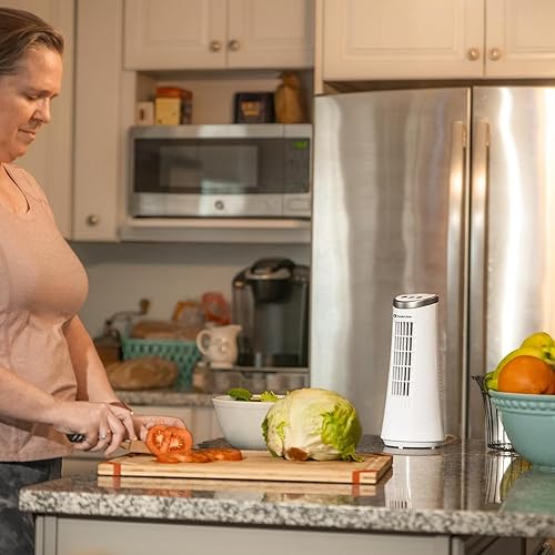 Miniatura 3 de Comfort Zone Ventilador oscilante de dormitorio de 12 pulgadas, ventilador de torre de escritorio con interruptores táctiles electrónicos, diseño