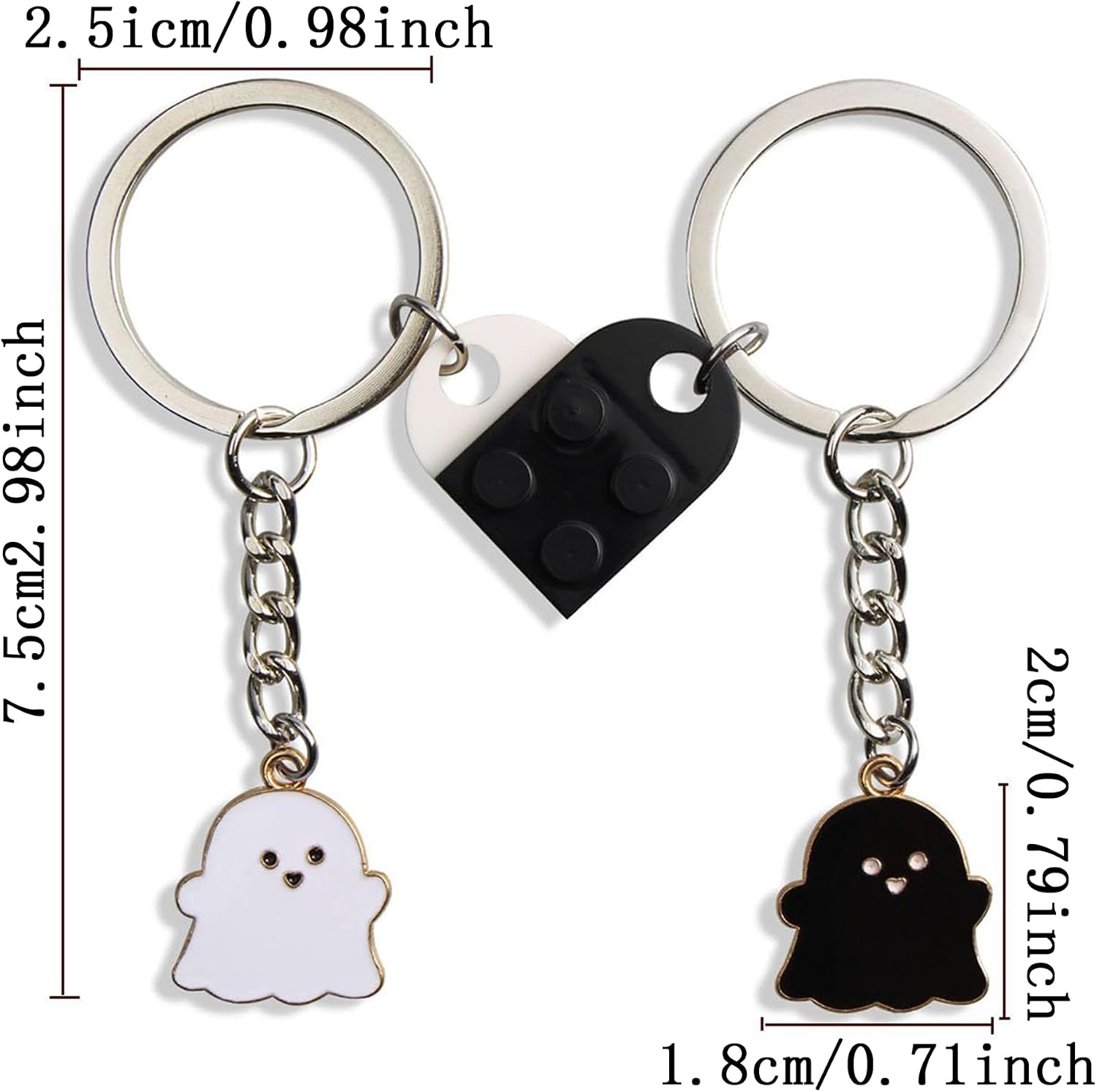 2 Pcs Ghost Keychain, Matching Heart Keychains for Couples Best Friends Long Distance Friendship Gift Ideas with Card
