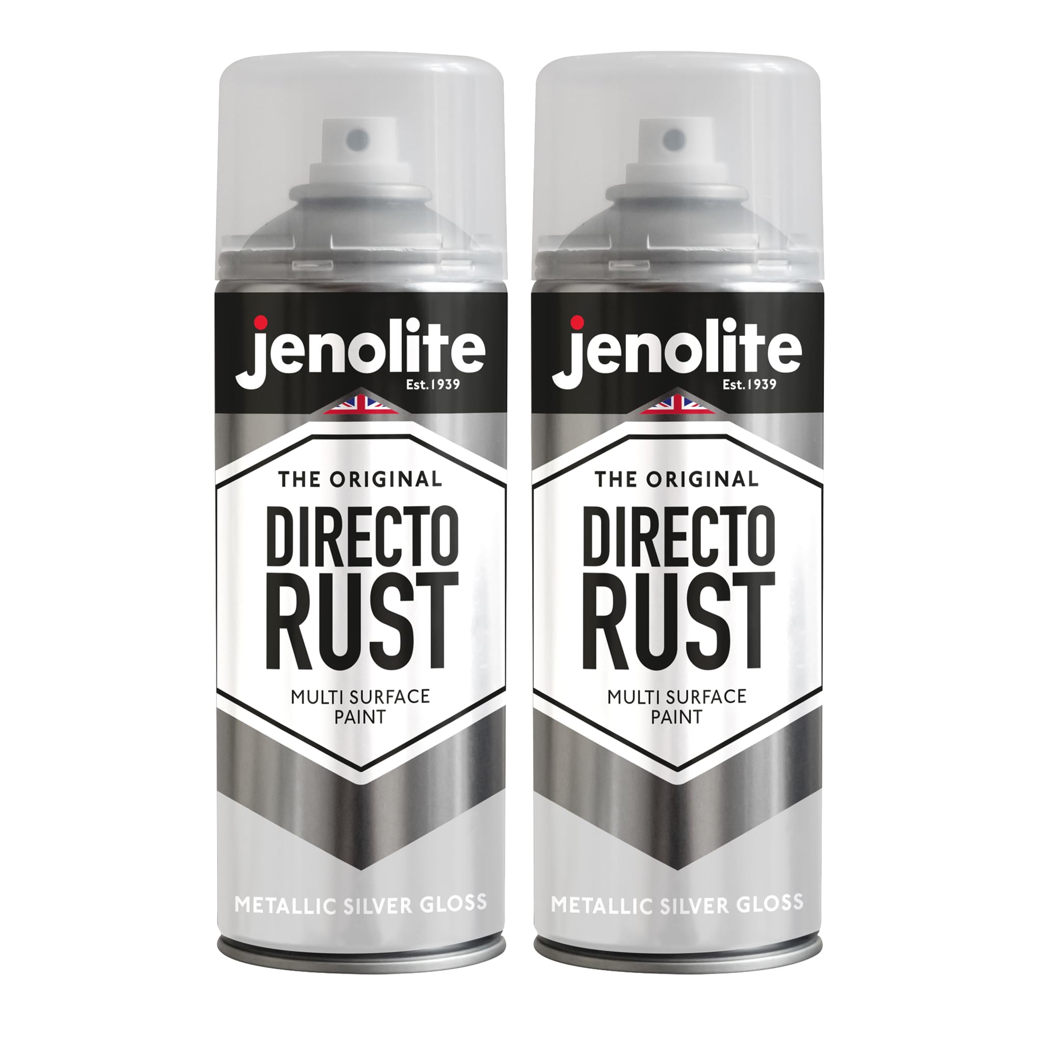 Jenolite Silver Directorust Metallic Gloss Spray Paint | | 2X400ml | Multi-Surface Spray Paint For Metal, Wood, Plastic | All-In-Oneprimer, Undercoat And Topcoat | Interior & Exterior