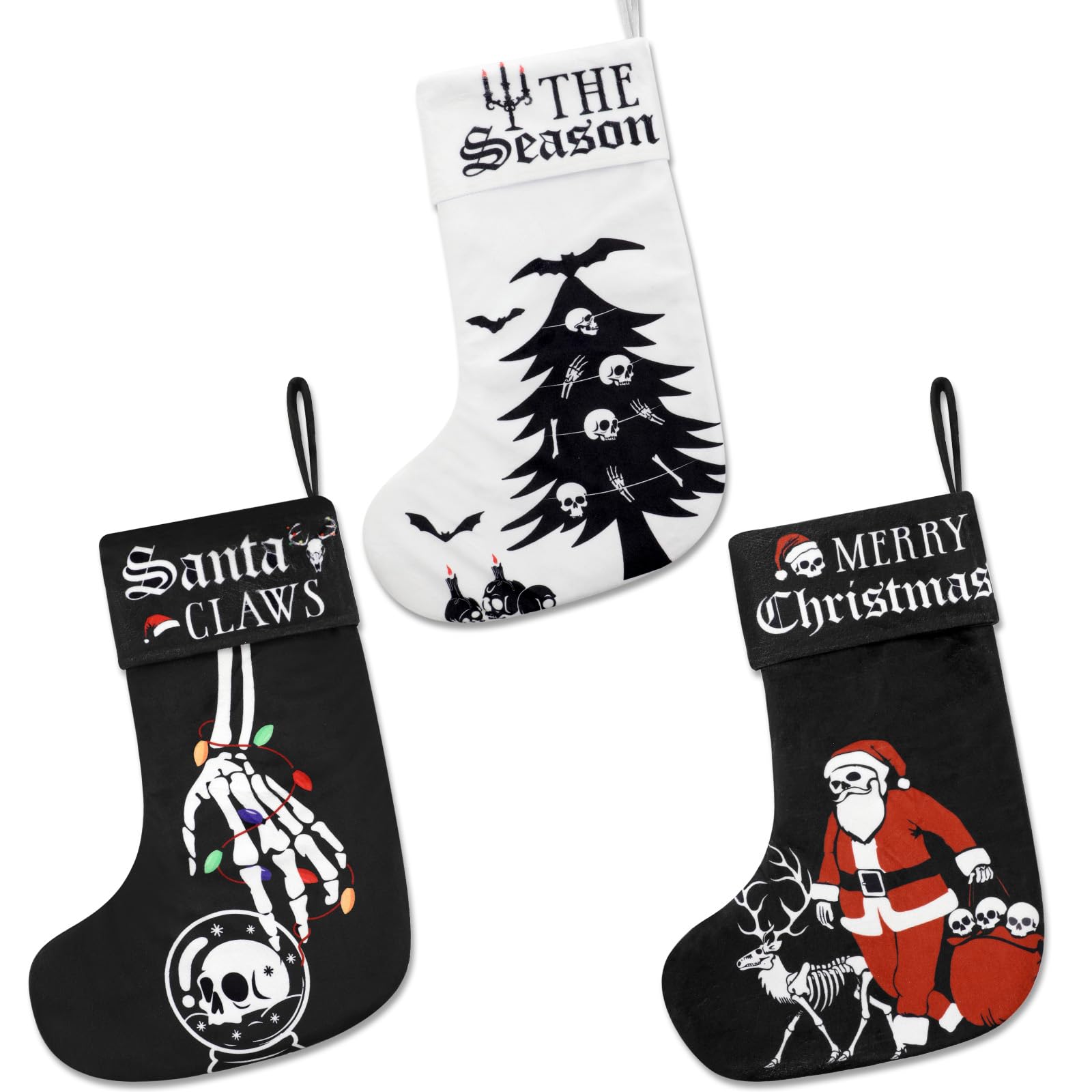 Black Christmas Stocking, Velvet And Faux Fur Trim - Red Roses