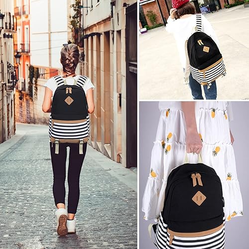 Miniatura 2 de Juego de bolsas escolares de lona a rayas, mochila casual para laptop, mochila para estudiantes universitarios, mochila para adolescentes, Mochila a