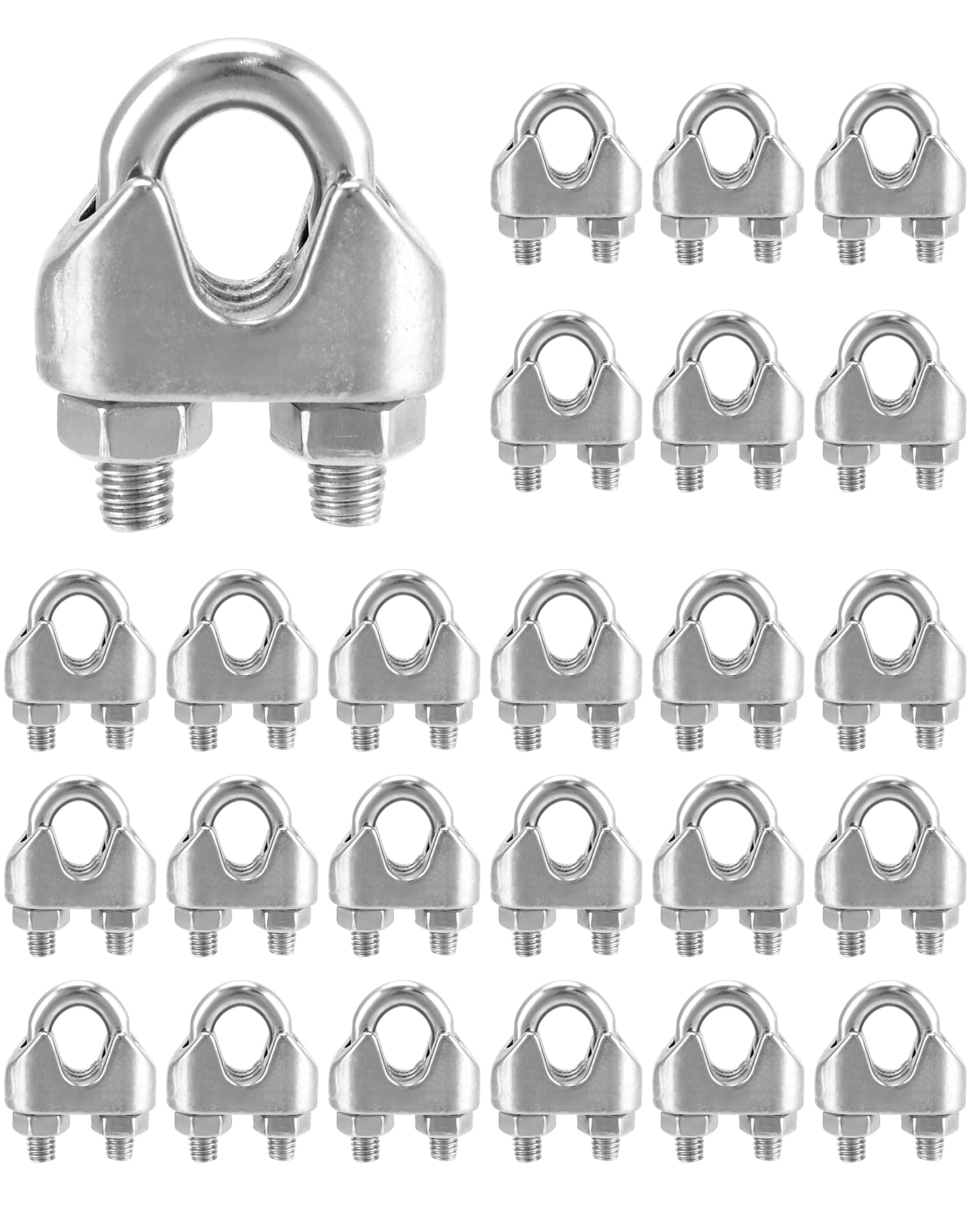 QWORK Lot de 25 colliers de serrage M8 de 0,6 cm, grand boulon en U, serre-câbles en acier inoxydable 304, connectez 2 couches de fil pour former une boucle