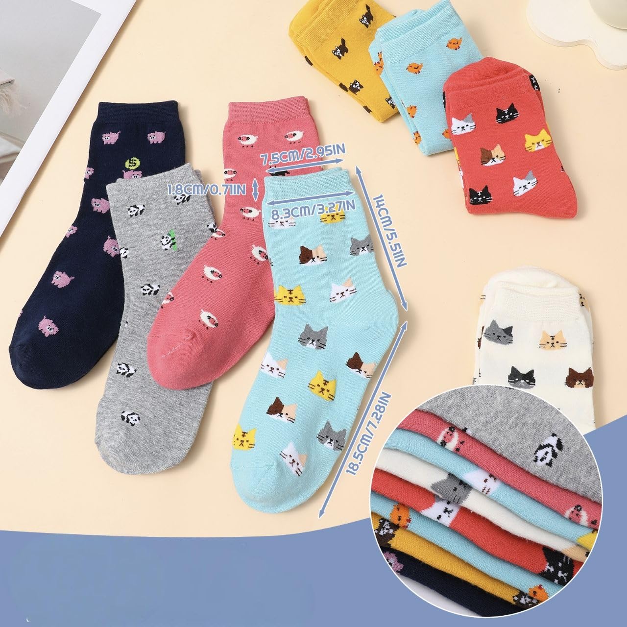 Utensilsto 8 Paar Socken Damen 35-38 Lustige Bunt Socken Damensocken mit Tier Motiv Witzige Cartoon Baumwollsocken Geschenke für Frauen Katzenliebhaber Geschenkideen