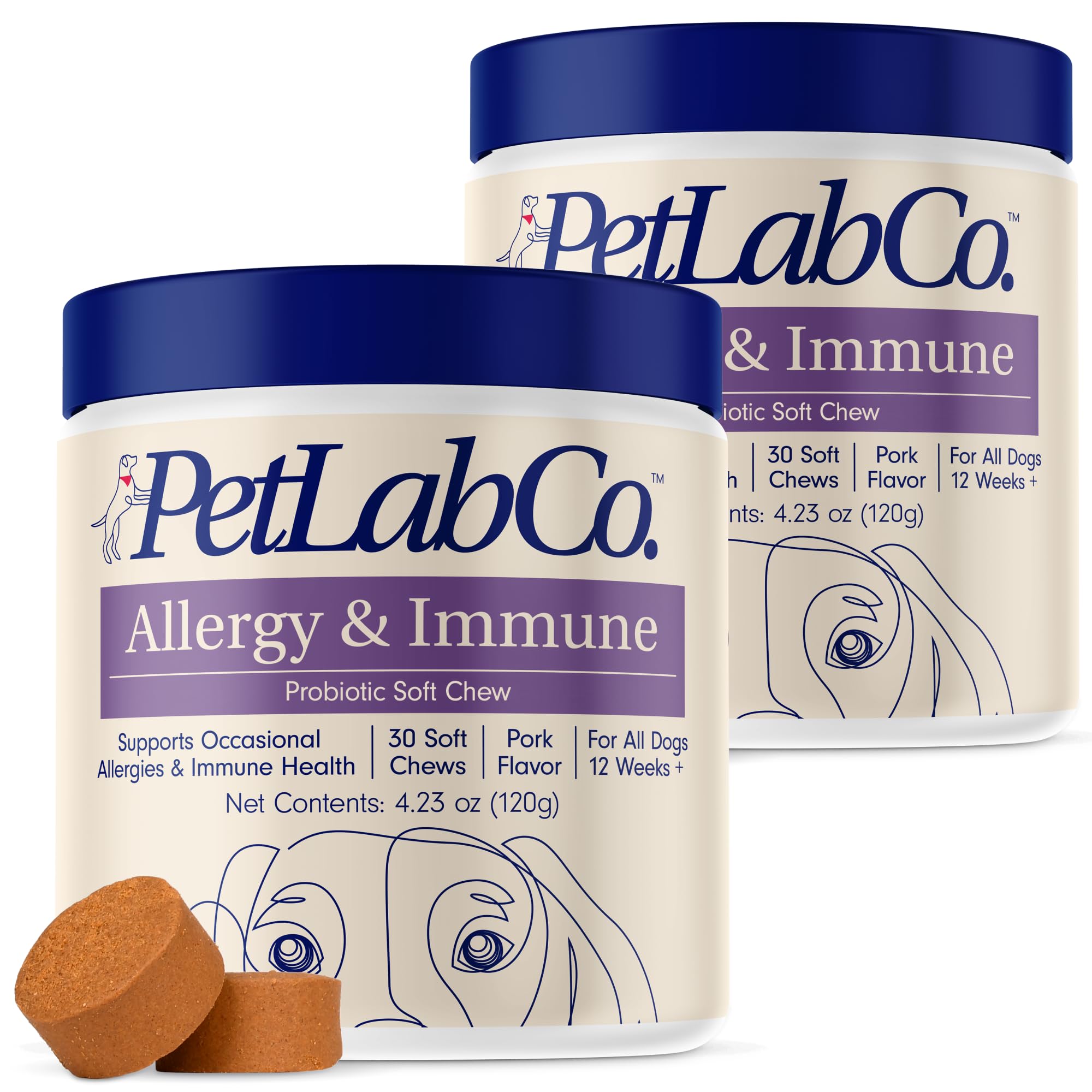 PetLab Co. Allergy & Immune Probiotics for Dogs, Support Seasonal Allergies, Gut & Digestive Health - Pork Flavor - 30 Soft Chews - Pack of 2 - Packaging May Vary