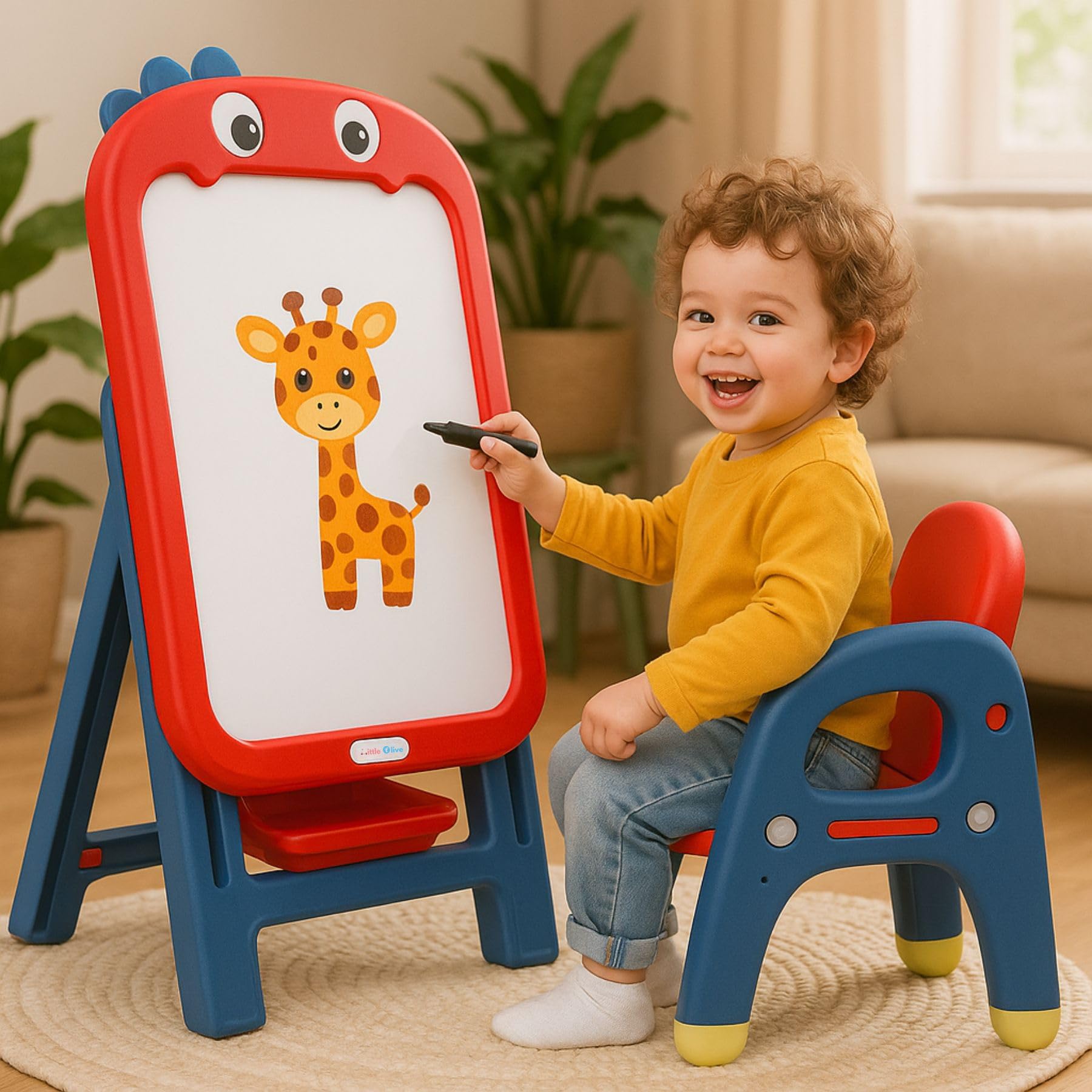 Little Olive Pastel Blue Kids Chair & Drawing Board - DIY Creative Station -6