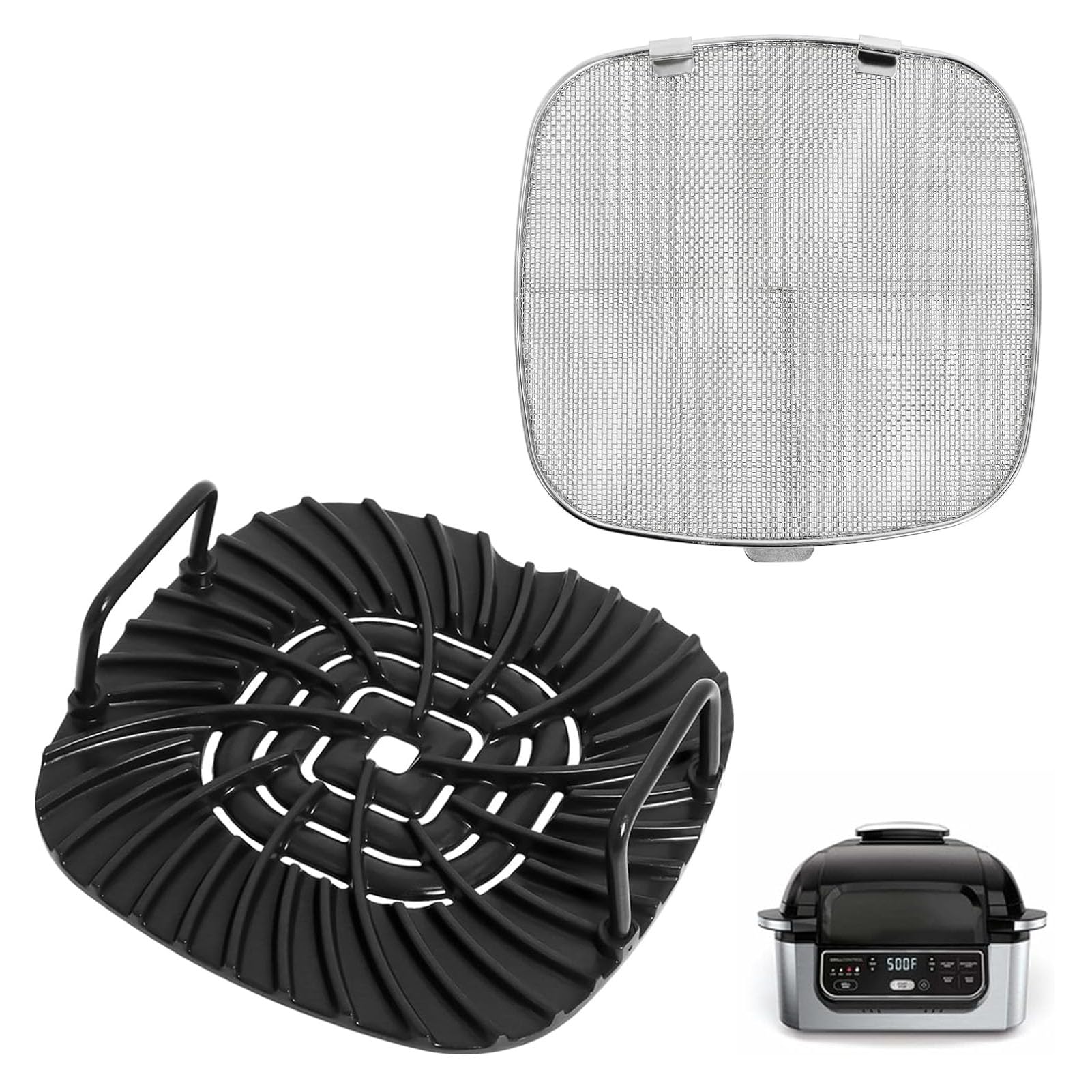 Grill Grate and Replacement Splatter Shield for Ninja AG301UK Foodi 5-in-1, Non-Stick Grill Griddle and Stainless Steel Splatter Screen, Air Fryer Accessories for Ninja Foodi AG300 AG302 AG400