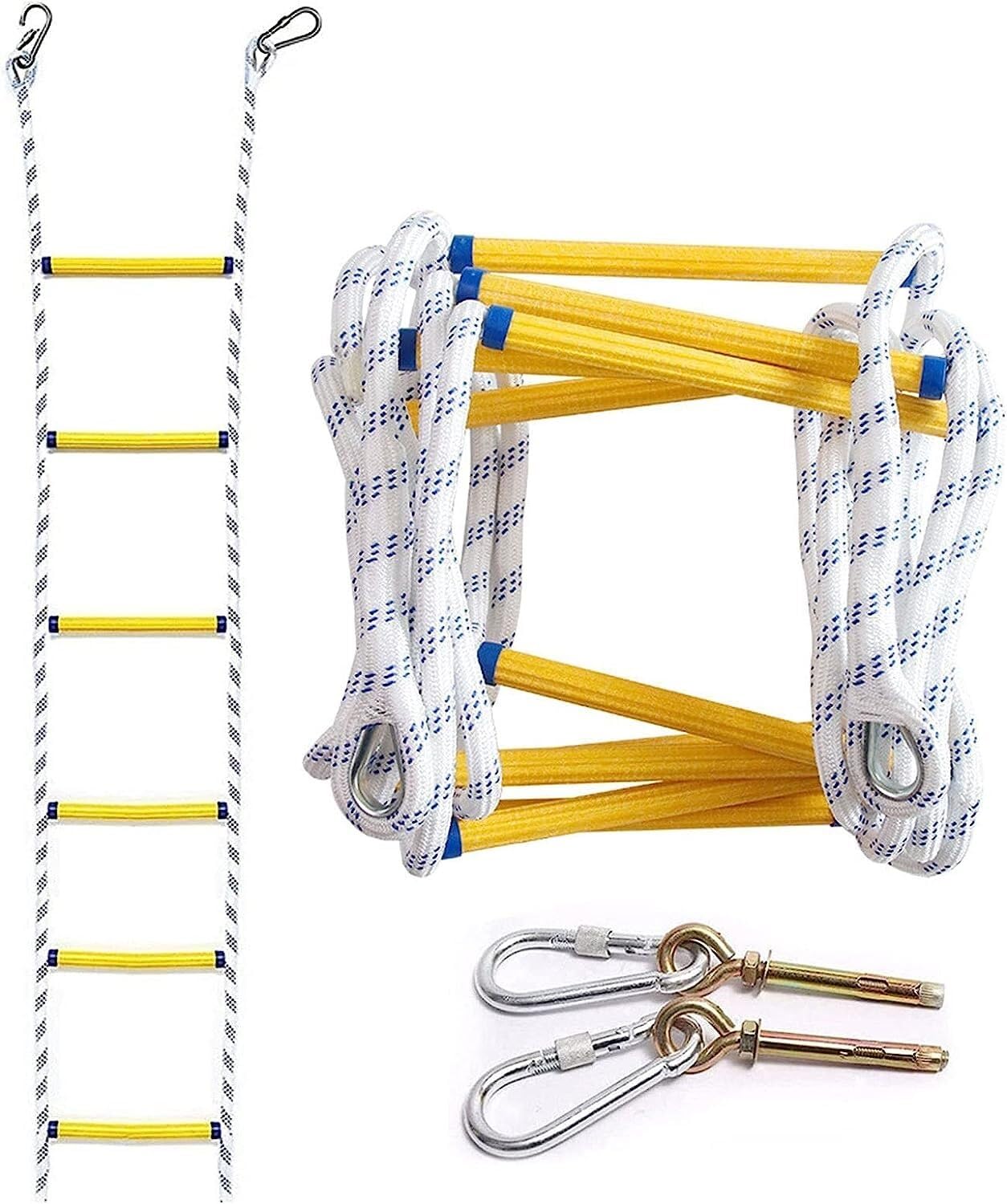 Rope Ladder, Fire, Rapid Deployment, Retardant, Reusable, with hook and gloves, easy to store(18m)