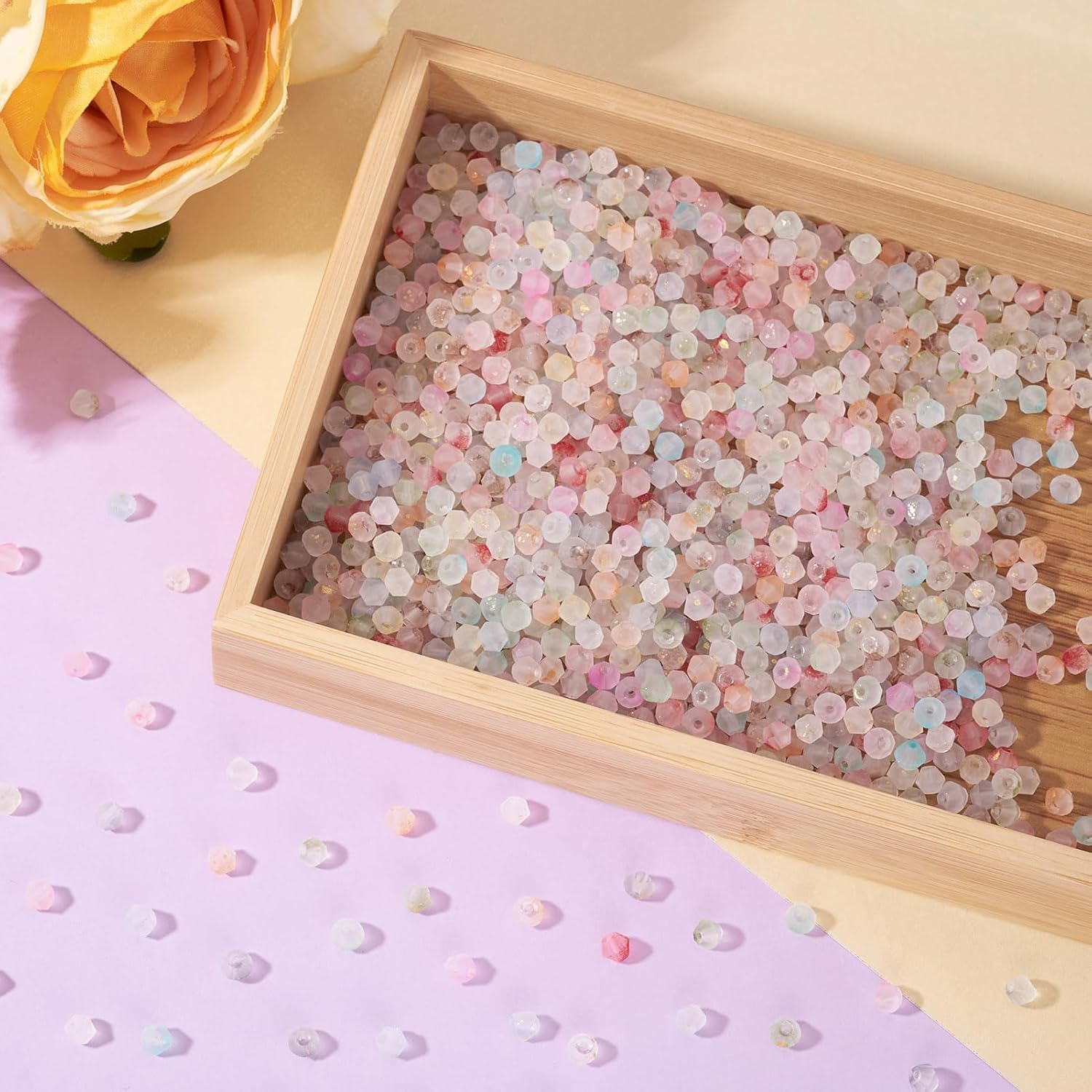 1200Pcs Faceted Bicone Glass Kandi Beads 4.5x3.5mm Frosted Crystal Colored Pastel Aesthetic Pony Beads for Crafts DIY Friendship Bracelets Earring Jewelry Making Supplies 12 Colors - Image 6