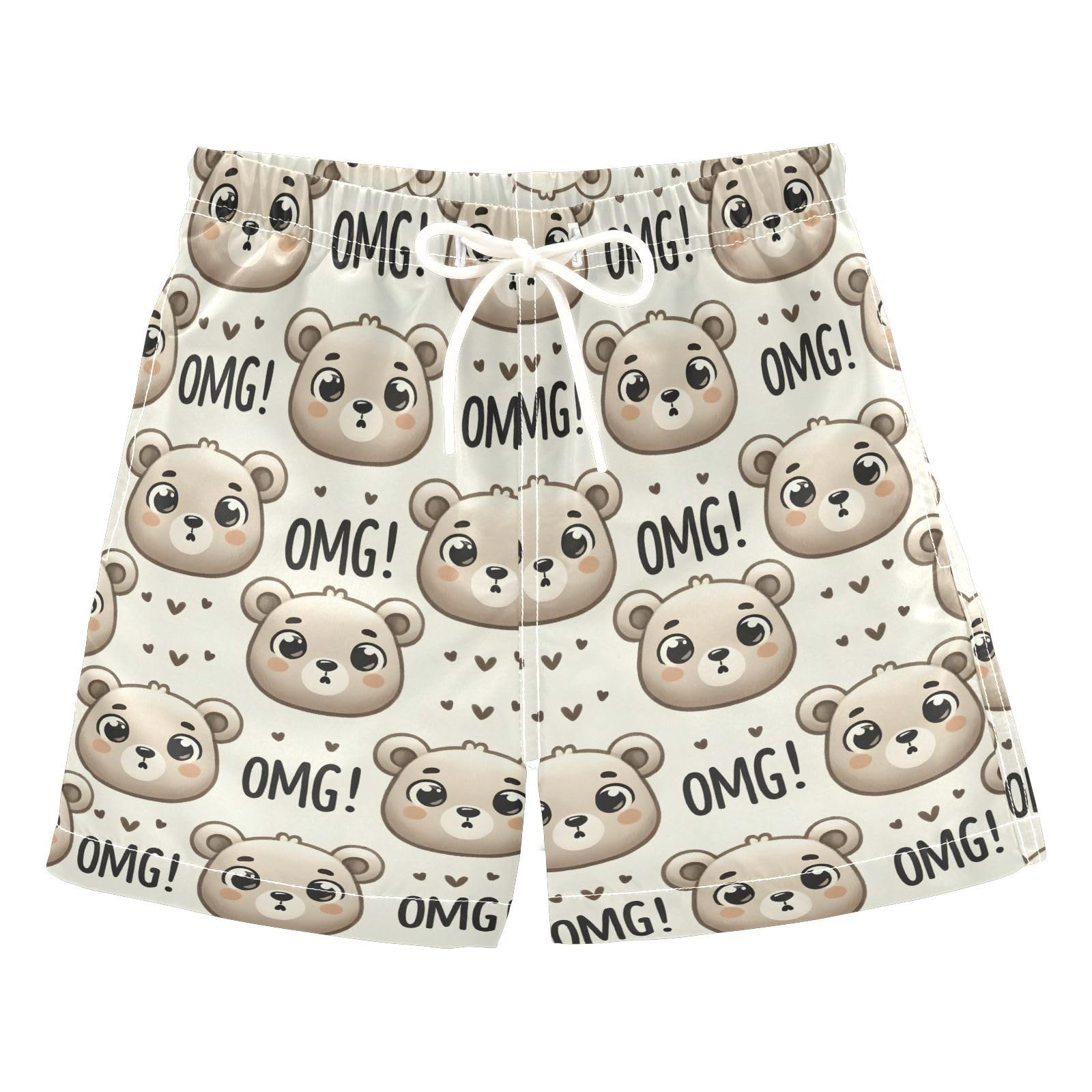 ALAZA Cartoon Bear Heart Love Boys' Swim Trunks Beach Shorts Quick Dry Swimsuit 7 Years Multicoloured
