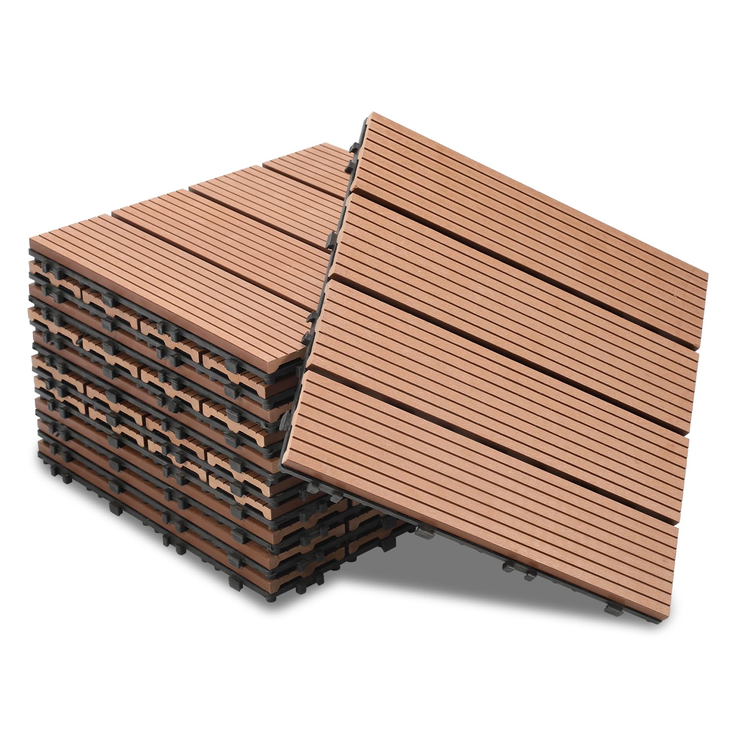 Płytki tarasowe z WPC, 30 x 30 cm, płytki drewniane, zestaw 55 sztuk na 5 m², płytki balkonowe o wyglądzie drewna, wykładzina podłogowa z systemem zatrzaskowym, wodoodporne, na balkon i taras