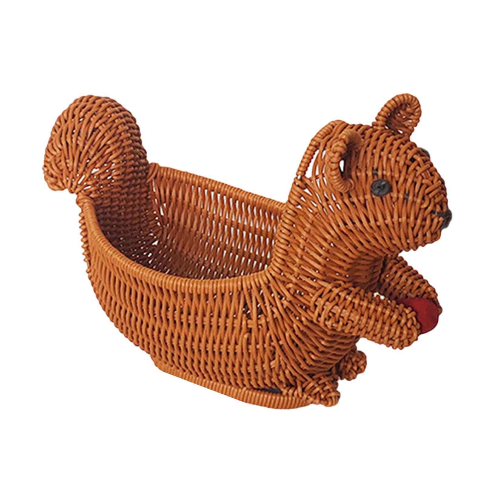 Generic Animal Shape Woven Food Serving Basket Imitation Rattan Restaurant Basket Food Serving Tray Snacks Holder for Home Kitchen, Squirrel 28x15x22cm