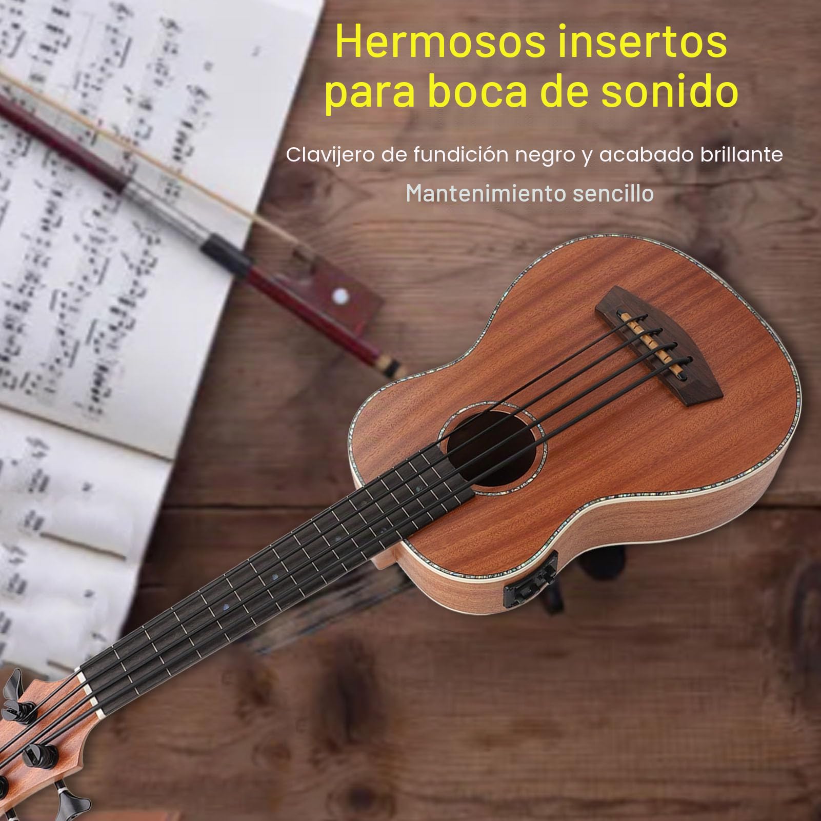 Bajo Acústico, 4 Cuerdas, 16 Trastes, Excelentes y Hermosos Arreglos de Acordes para Niños, Amigos o Amantes de la música.