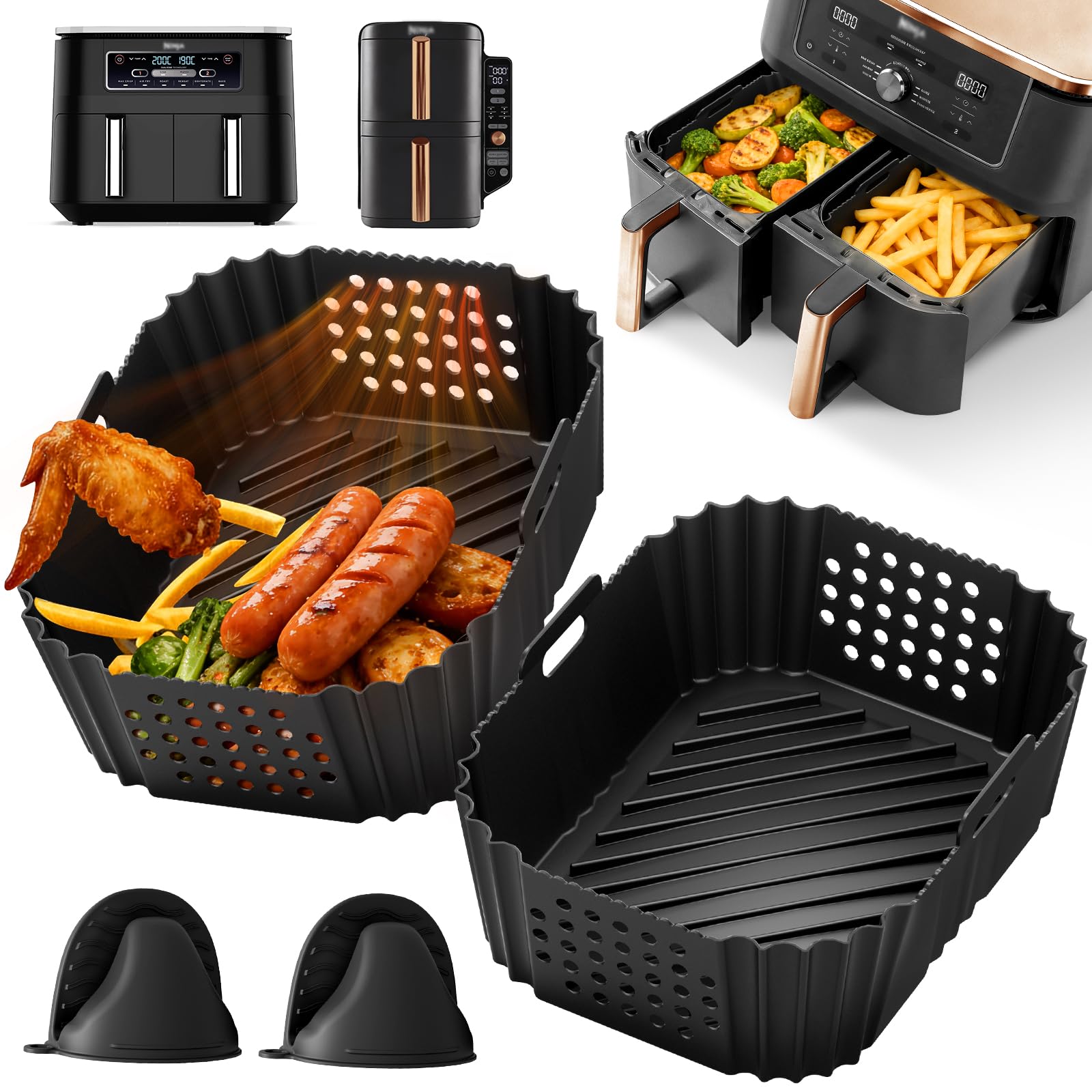 Heißluftfritteuse Silikonform für Ninja Foodi MAX Dual Zone 9.5l AF400EU/AF300EU/DZ400EU/DZ300EU, Airfryer Zubehör für Ninja Double Stack XL SL400, Heißluftfritteuse Silikon einsätz
