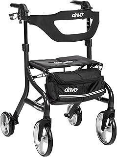 Drive Medical Nitro Sprint Foldable Rollator Walker with Seat, Tall Height Lightweight Rollator with Large Wheels, Folding Rollator, Four Wheel Rolling Walker, Black