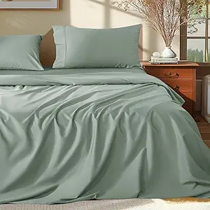 Shilucheng 100% Egyptian Cotton King Size Sheets Set - 1000 Thread Count,Luxury Cotton Bed Sheets,Breathable & Cooling Bedding and Pillow Cases, 16 Inch Deep Pocket - 4 Piece (Sea Glass, King)