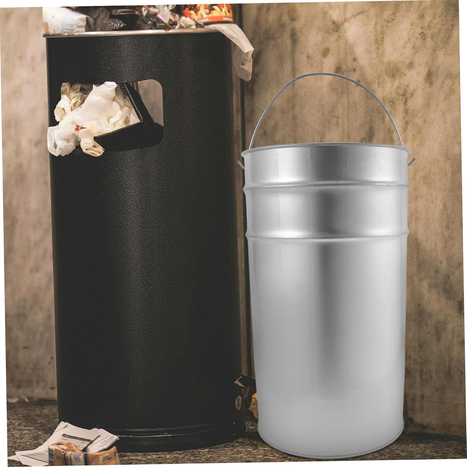 Ciieeo Large Trash Can Bucket Outdoor Metal Garbage Container with Handle Easy Clean