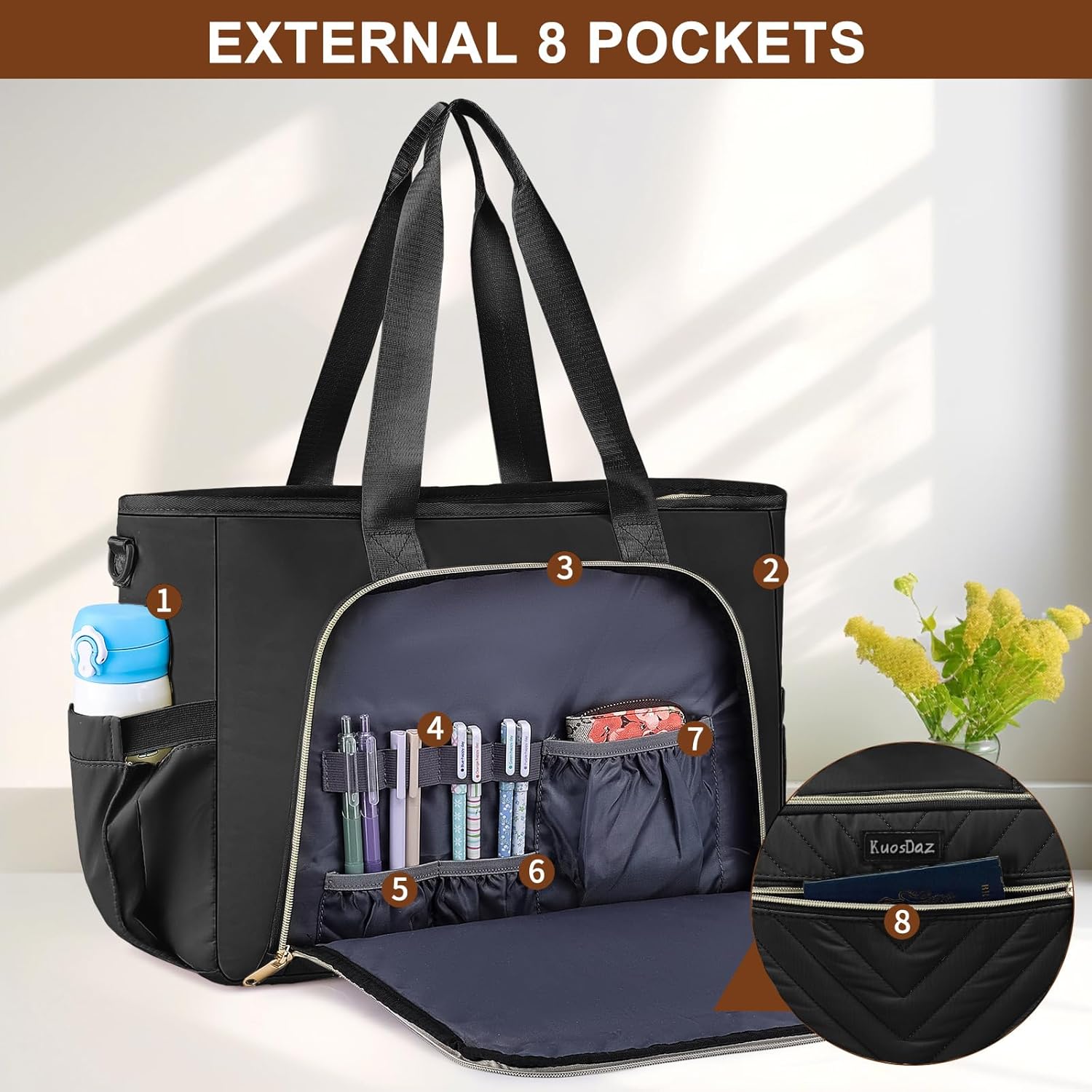 Teacher Tote Bag for Women 15.6in Laptop Bag Work Bags for Women Nurse, Large Utility Shoulder Tote Handbag - Image 3