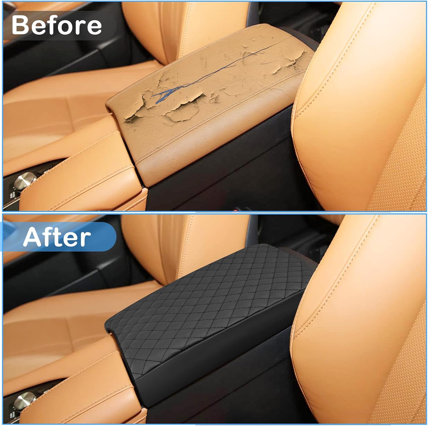 QianBao Compatible with Lexus RX 350 350L 450h 2015 2016 2017 2018 2019 2020 2021 2022 Leather Armrest Box Center Console Cover Middle Console Cover Protector Black Stitches