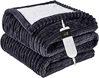 Qieryun Heated Throw Blanket 50x60 - 10 Heat Levels, 8Hr Auto-Off, Soft Flannel Sherpa, Machine Washable, Overheat Safe