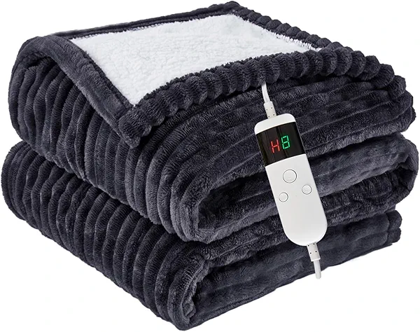 Qieryun Heated Blanket Electric Throw, Soft Flannel Heating Blanket with 8 Hours Auto Off 10 Fast Heating Levels Machine Washable Sherpa Heated Blanket with Overheating Protection