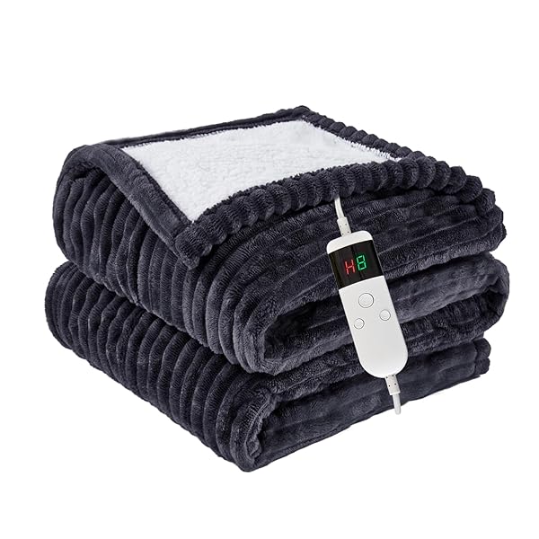 Heated Blanket Electric Throw, Soft Flannel Heating Blanket with 8 Hours Auto Off 10 Fast Heating Levels Machine Washable Sherpa Heated Blanket with Overheating Protection