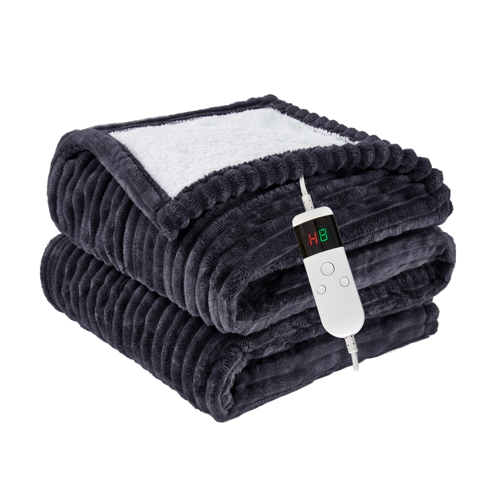Electric Heated Throw Blanket - Soft Flannel with 8 Hours Auto Off, 10 Fast Heating Levels, Machine Washable Sherpa, Overheating Protection