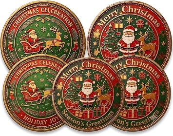 5PCS Santa Claus Christmas Challenge Coins for Stocking Stuffer