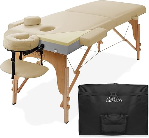 Miniatura 8 de Saloniture Mesa de masaje plegable de espuma viscoelástica profesional, portátil con funda de transporte, color azul