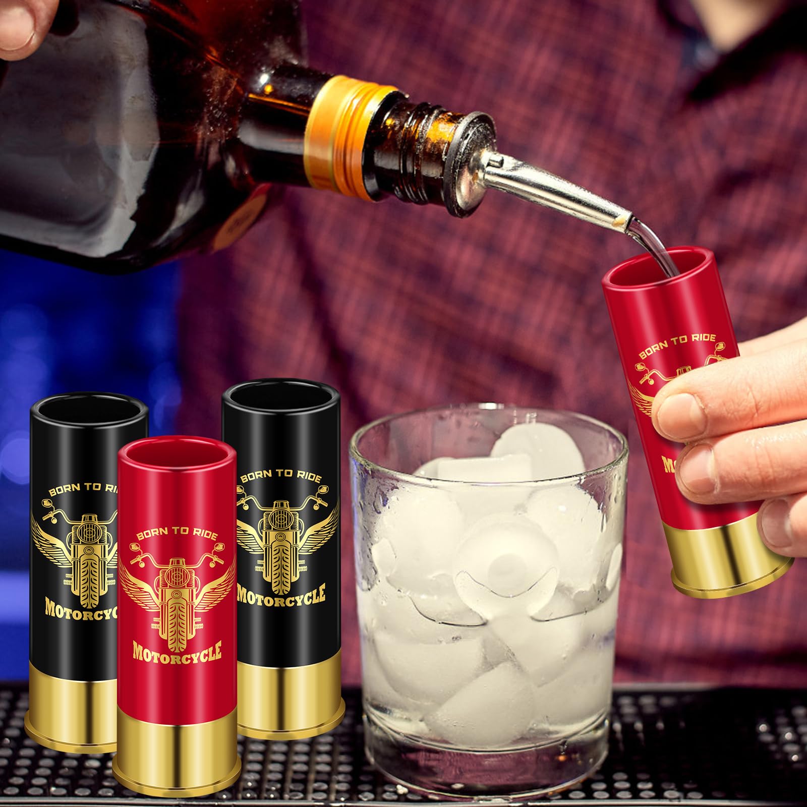 Motorrad-Schnapsgläser Aus Kunststoff – 4 Stück, 45 Ml, 'Born To Ride' Design