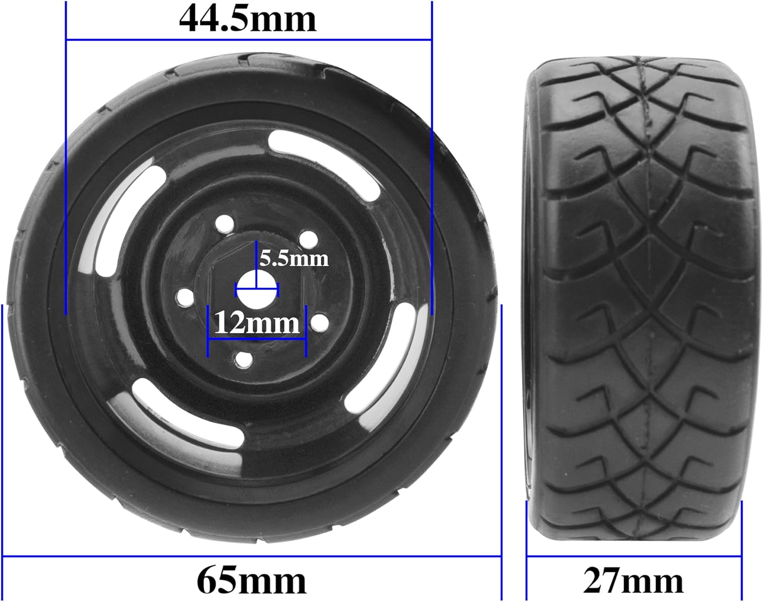 ShareGoo RC 1/10 Scale On Road Tires OD2.55 Rubber & Wheel Rims 12mm Hex Compatible with Traxxas 4 Tec 2.0 Tamiya TT01 XV01 Kyosho WR8 Sakura WLtoys HPI 1/10 RC On Road Racing Car