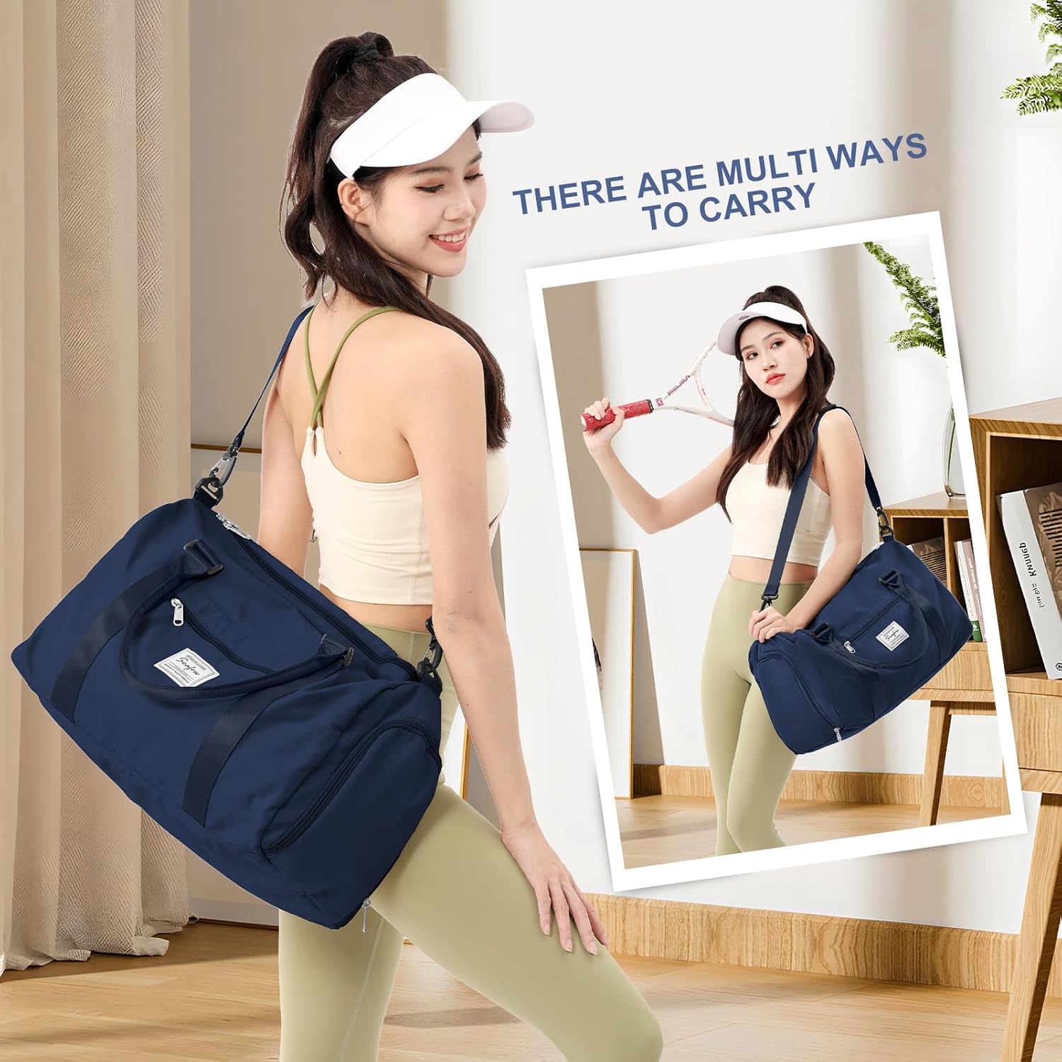 Gym Bag for Women Men with Shoes Compartment,Sports Duffle Bag Personal item travel Duffel Bags Tote Bag Small Carry on Weekender Overnight Bag Workout Dance Bag Hospital Holdalls Dark Blue