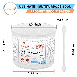 HOMEFOX XL Thick Cotton Swabs Pointed Precision - 500 Count Extra Large - Pointy Organic Cotton Buds Double Side Tightly Wrapped Cotton Tips Paper Stick Cruelty-Free, XL Pointy & Round White