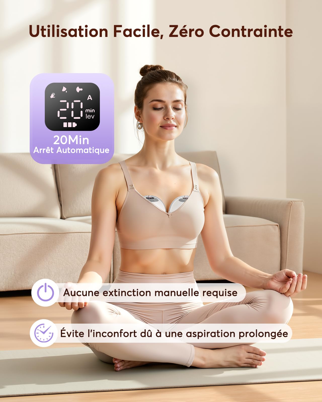 Haokoo K9 Tire Lait Electrique Mains Libres Portable avec Capuchon Anti-Poussière, Silencieux et Anti-Fuite, Aspiration Puissante, 4 Modes 12 Niveaux, Téterelles 17/19/21/24/27 mm (1 Unité)
