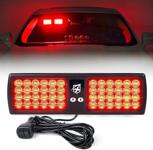 Xprite - Luces estroboscópicas rojas de 48 LED para visera, luz de advertencia de peligro y protector solar para vehículos de emergencia de la ley,