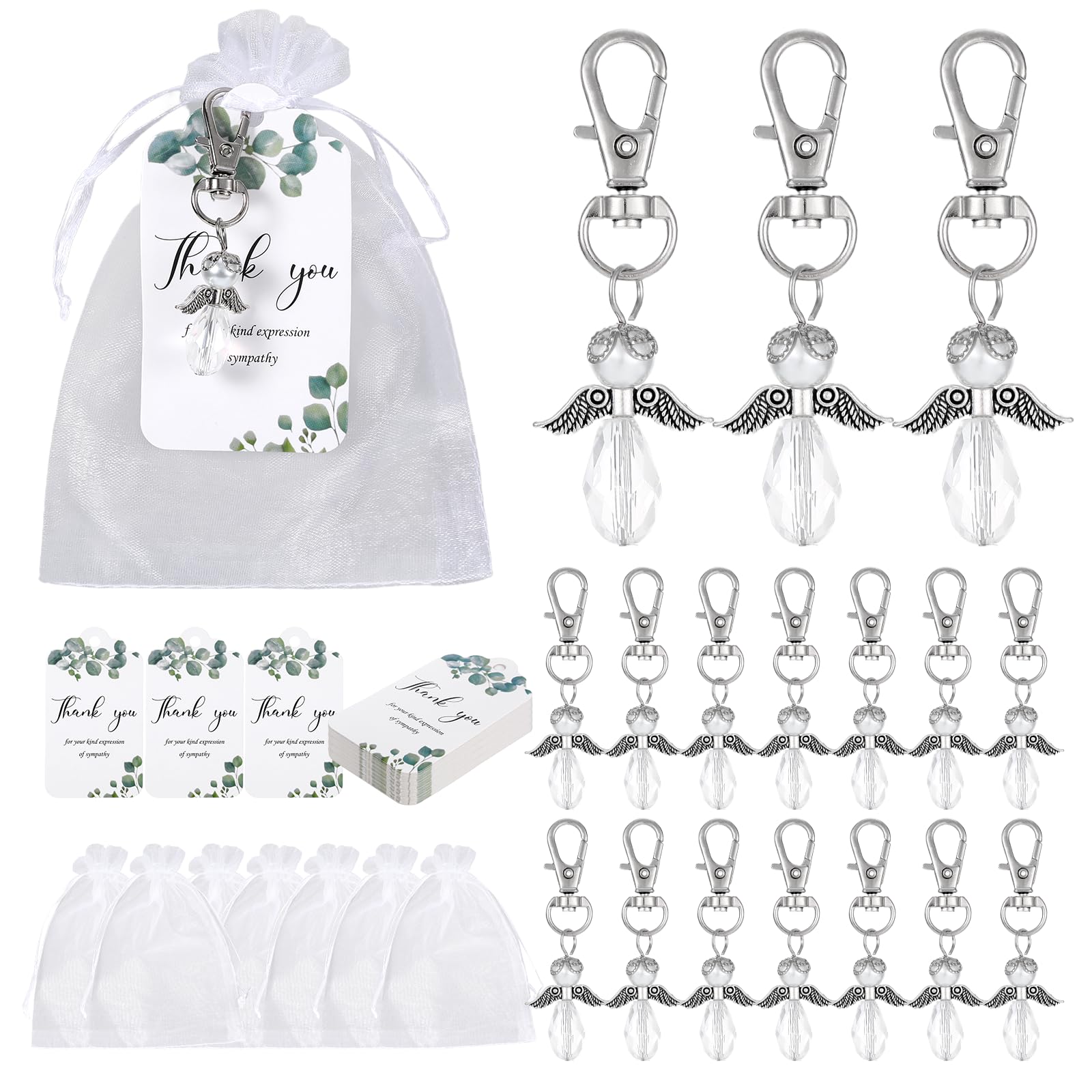 xieketn 60 Sets Funeral Favors for Guests, Memorial Gifts for Celebration of Life Decorations Celebration Of Life Ideas, White Angel Keychain Set with