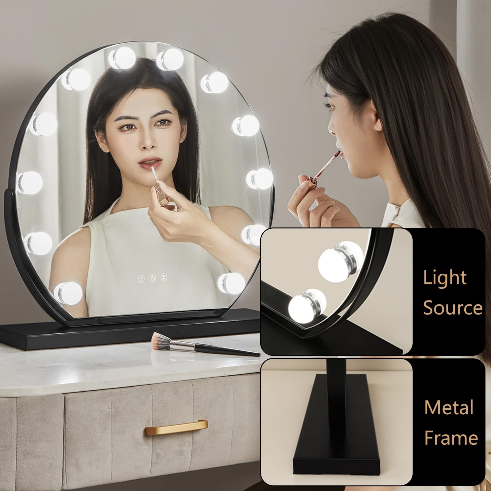 Specchio da Tavolo Illuminato LED con Luci Controllo Touch