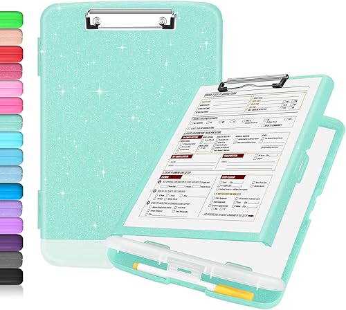 Sooez - Sujetapapeles brillante de alta capacidad con almacenamiento y soporte para bolígrafos, sujetapapeles de apertura lateral de 8.5 x 11