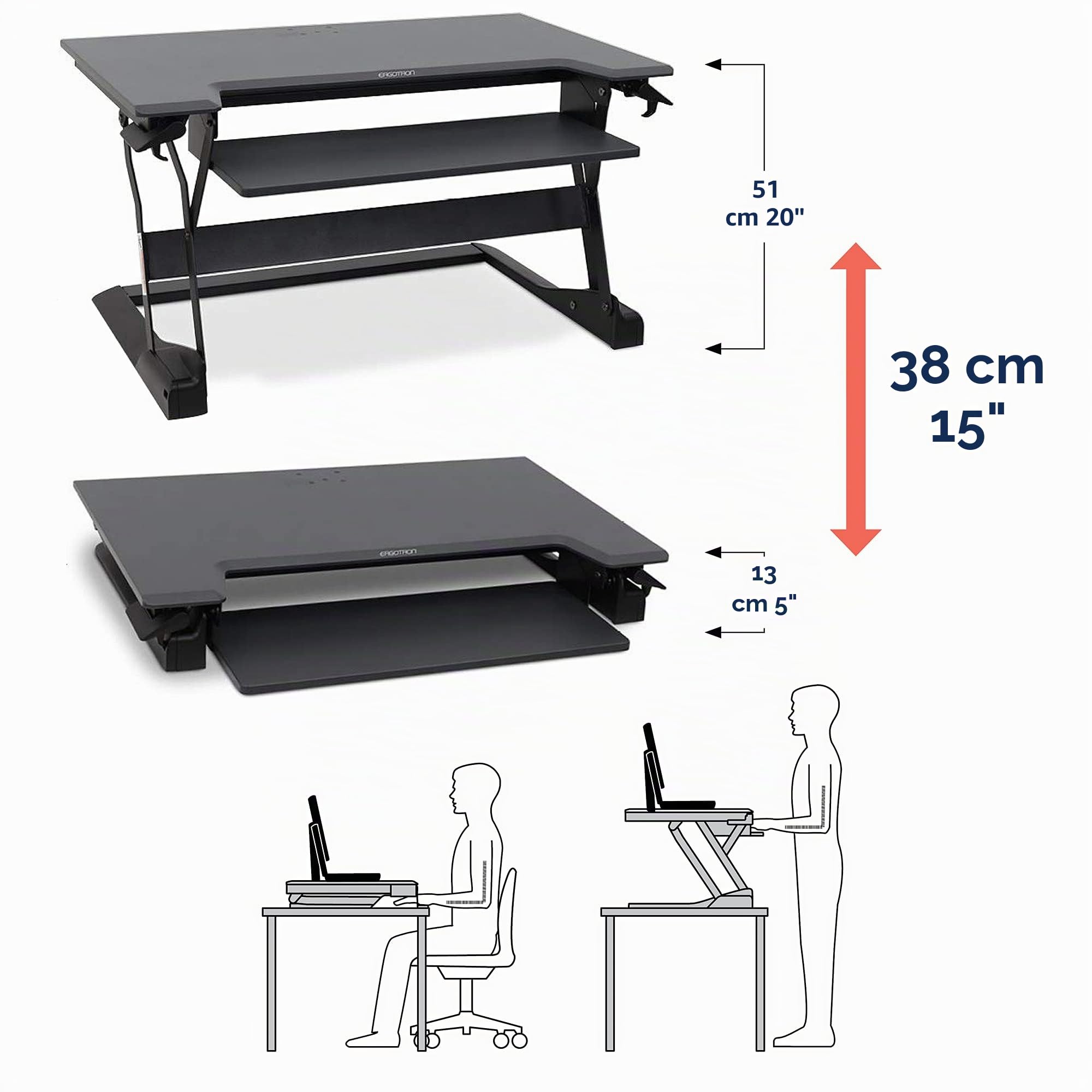 Ergotron - WorkFit-TL - Convertisseur de Bureau WorkFit-TL, Bureau Assis-Debout bi-écran pour tablettes - 95 cm de Largeur, Noir (33-406-085)