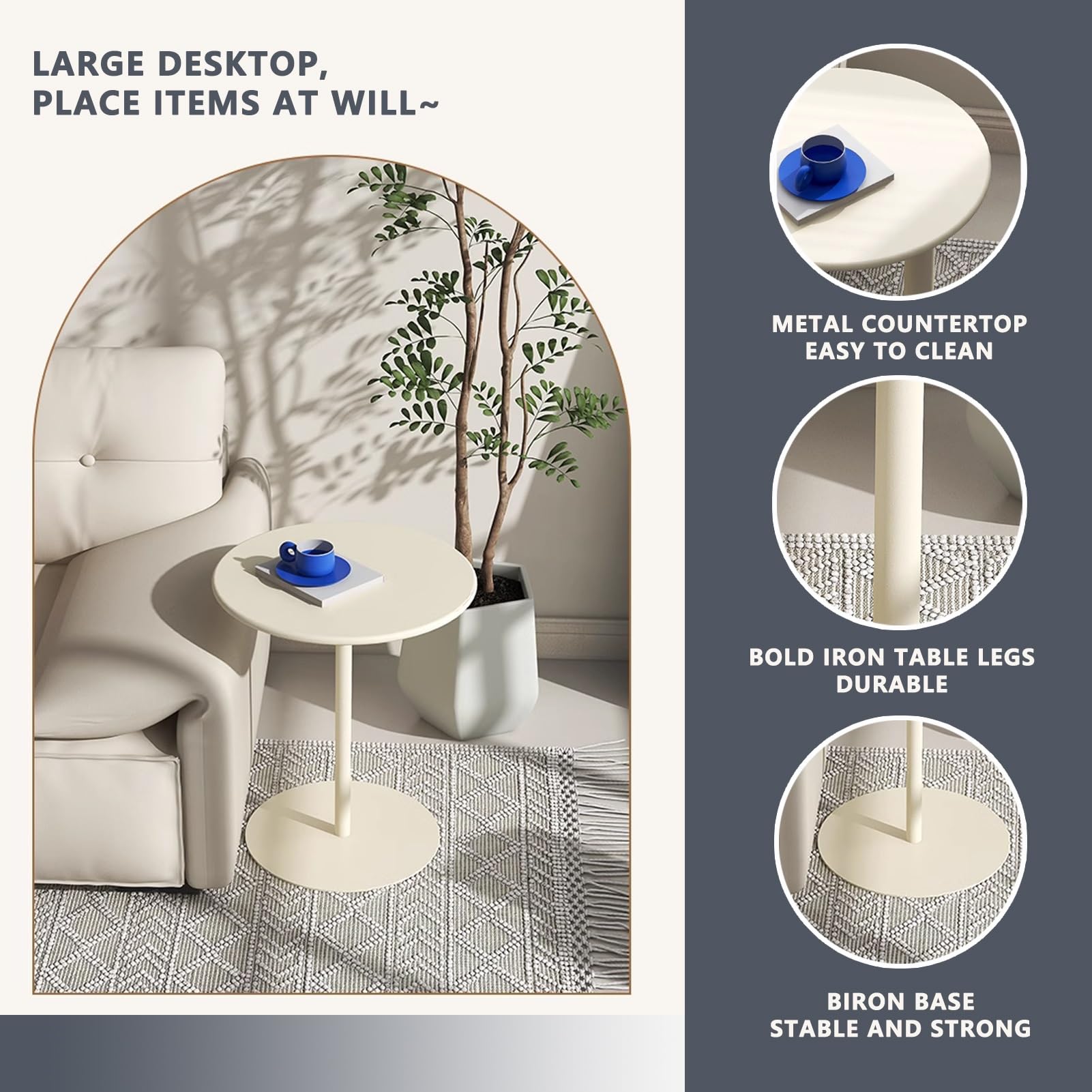 Tavolino Rotondo MOBCP040BXNW – Bianco Opaco Per Esterni E Interni – H40 Cm – Con Piano In Metacrilato