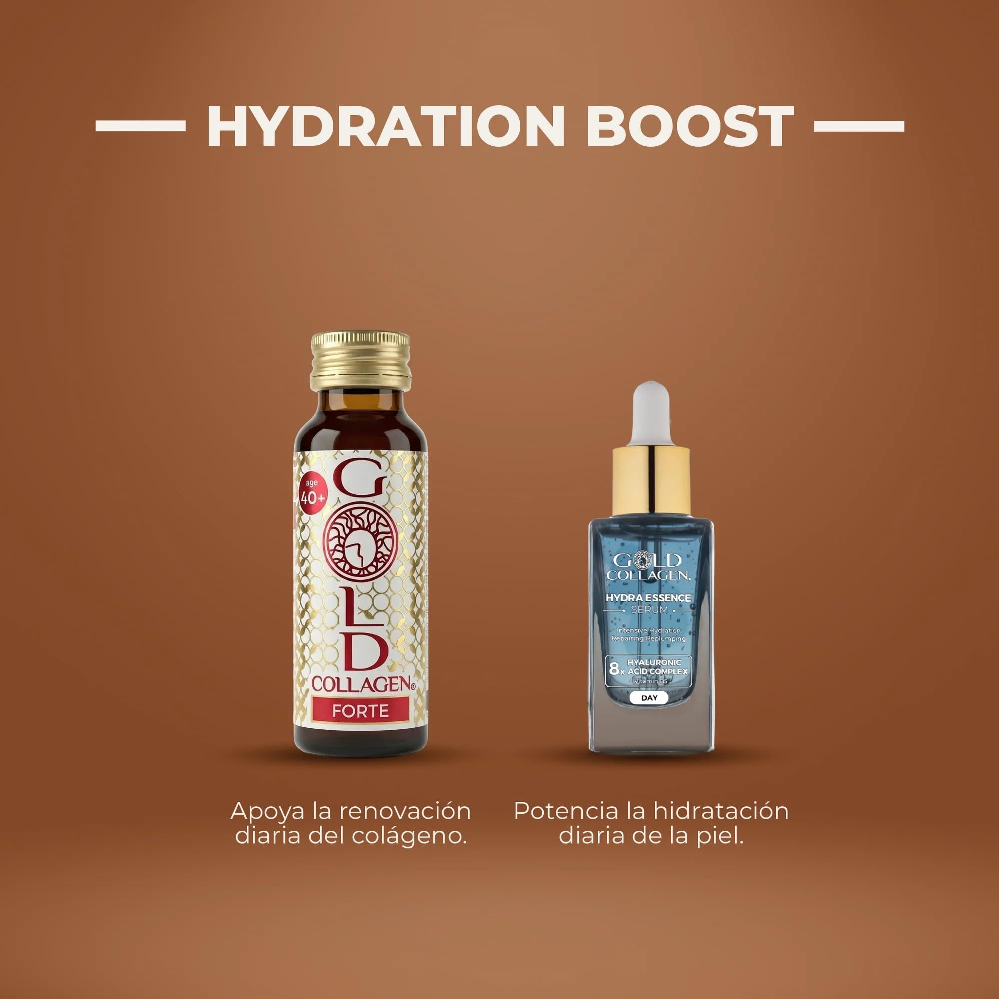 GOLD COLLAGEN Forte - Complemento de Colágeno Marino Hidrolizado Antiarrugas para Sistema Inmunitario con Vitamina C y Ácido Hialurónico, Biotina para el Cabello Piel y Uñas 1 Caja 10 Botellitas 50 ml
