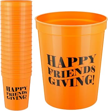 Willinglong 24 Pcs Friendsgiving Cups 16oz Happy Friendsgiving Party Decorations Reusable Plastic Drinking Cups Fun Friends Gathering Birthday Favors for Adults Fall Thanksgiving Party Supplies