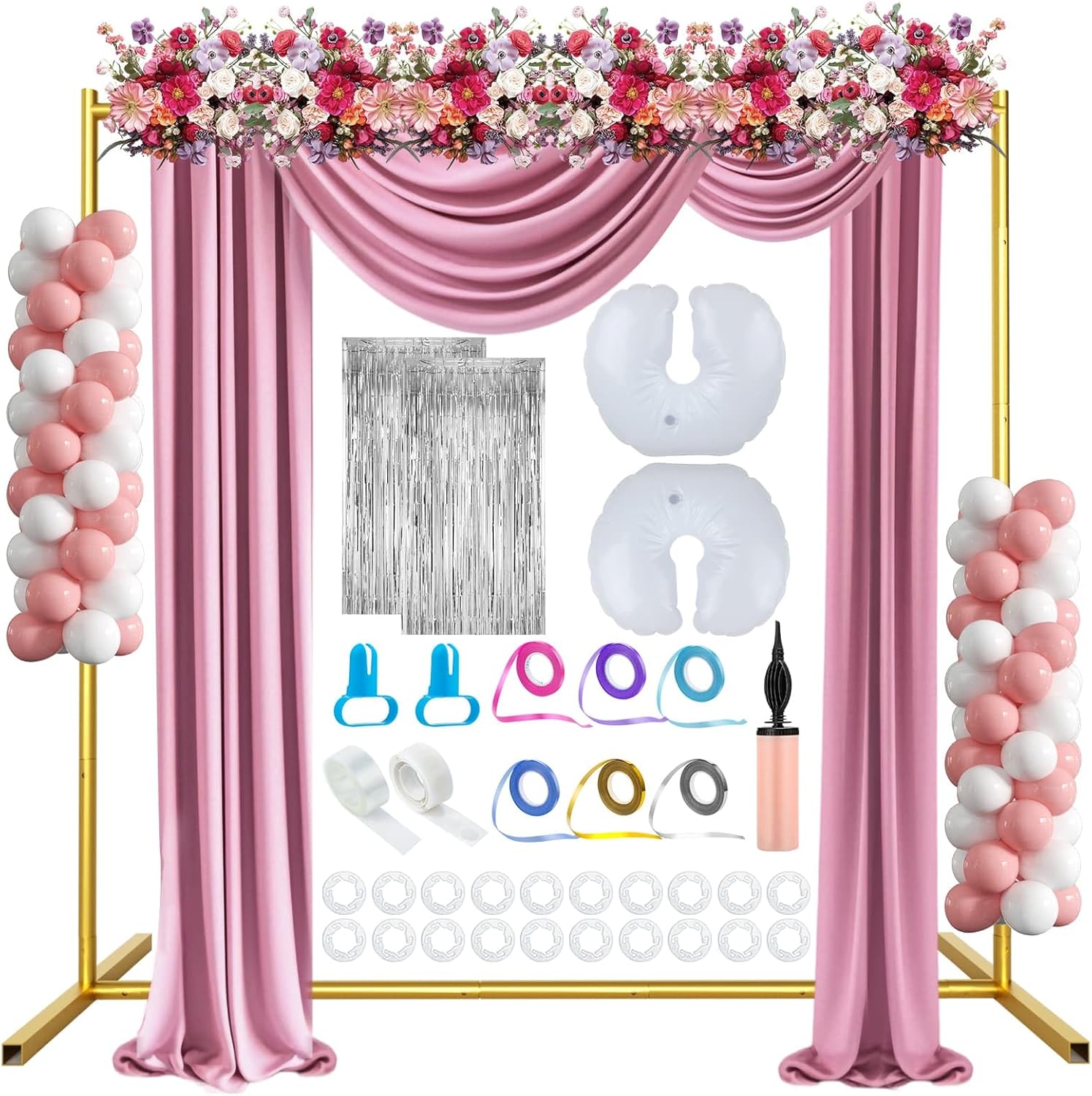 6.6FT x 6.6FT Gold Metal Wedding Arch Frame, Square Balloon Arch Stand Flower Backdrop Stand for Ceremony Birthday Party Bridal Baby Shower Anniversary Photo Background Decorative Arches