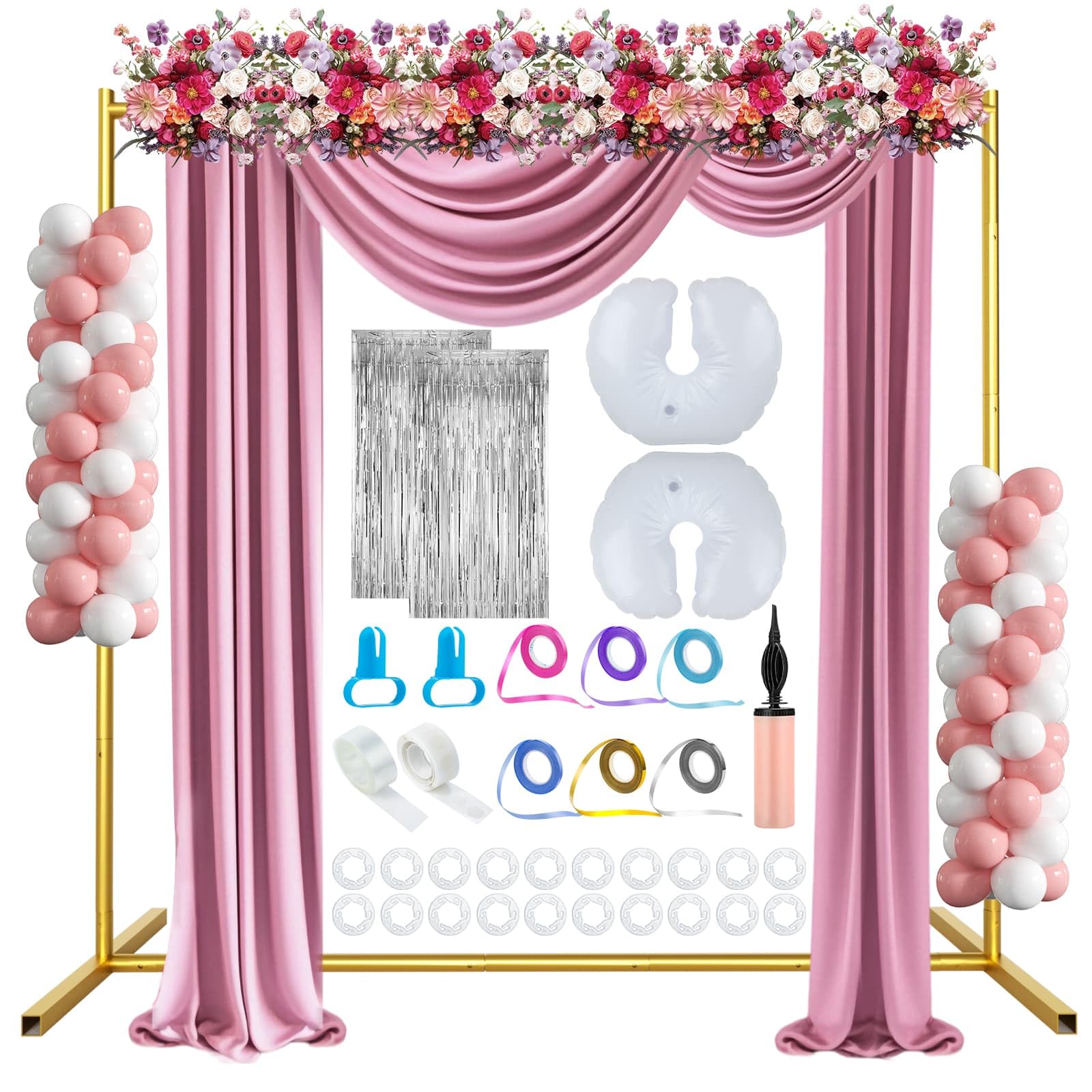 6.6FT x 6.6FT Gold Metal Wedding Arch Frame, Square Balloon Arch Stand Flower Backdrop Stand for Ceremony Birthday Party Bridal Baby Shower Anniversary Photo Background Decorative Arches