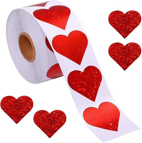 Soochat 500Pcs Glitter Red Heart Stickers, Valentine's Love Heart Decorative Sticker Valentine's Day Decorations Accessories