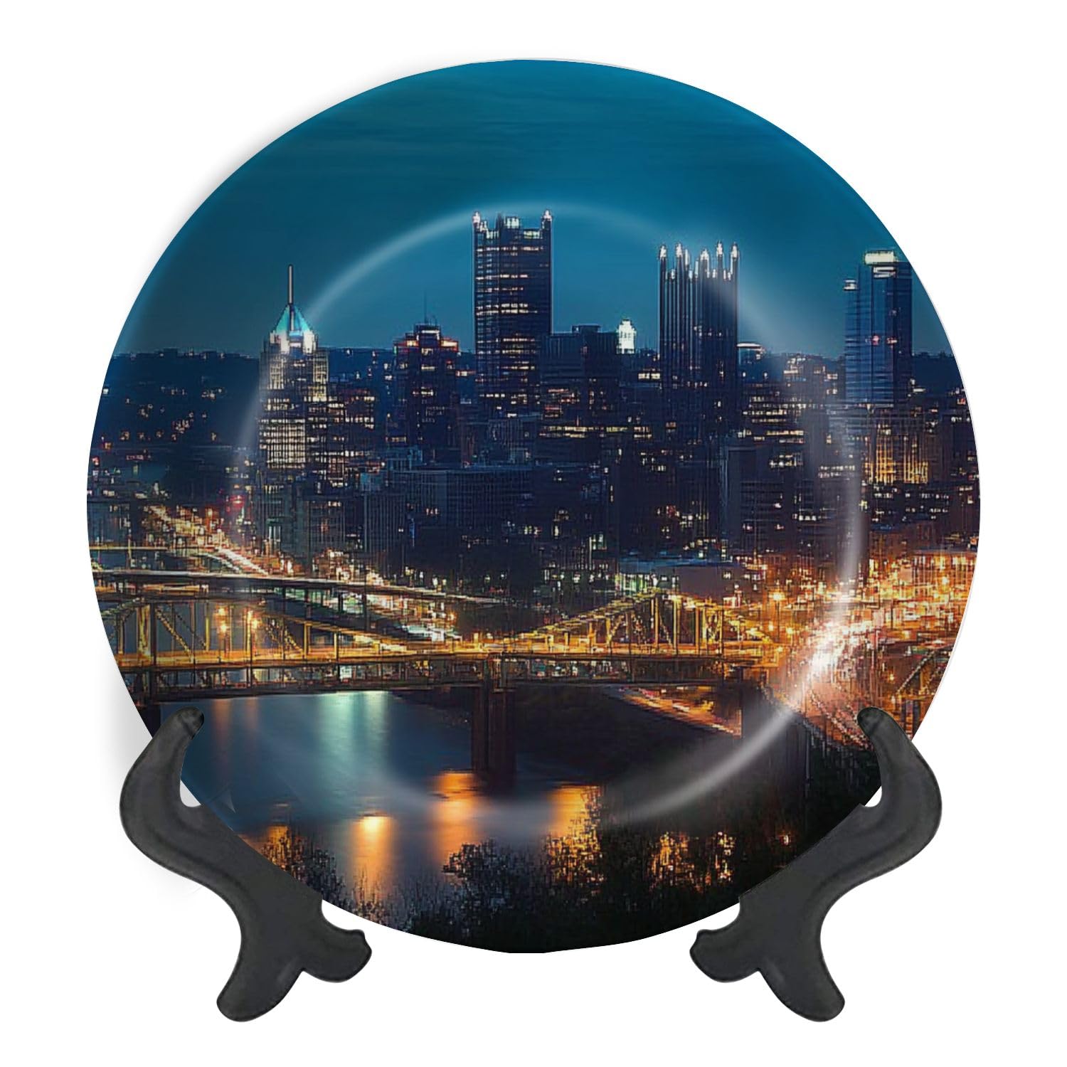 Decorative Plates for Display Pittsburgh twilight Gift Plates Ceramic Collections Plates Hanging Artwork for Living Dining Room Kitchen Souvenir
