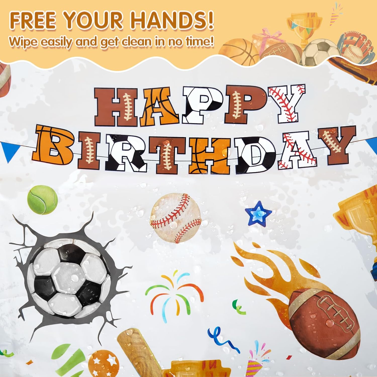 WERNNSAI 1 PCS Sports Table Cloth - Sports Birthday Party Decorations Soccer Basketball Football Tablecloth Baseball Table Cover for Kids Boys All Star Themed Party Supplies 54'' x 108'' image 4