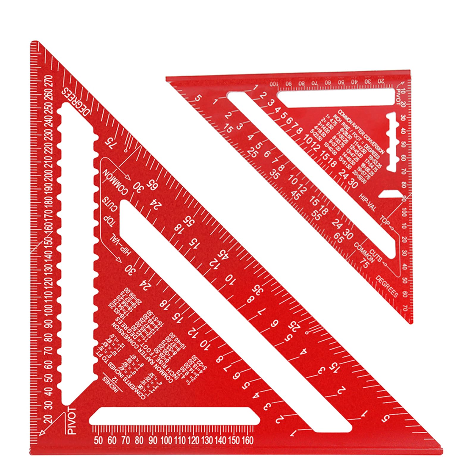 Beslands Rafter Square Metric 12 inch & 7 inch Set Squares, Aluminum Carpenters Roofing Square, Woodwork Tool, Triangle Ruler(Red)