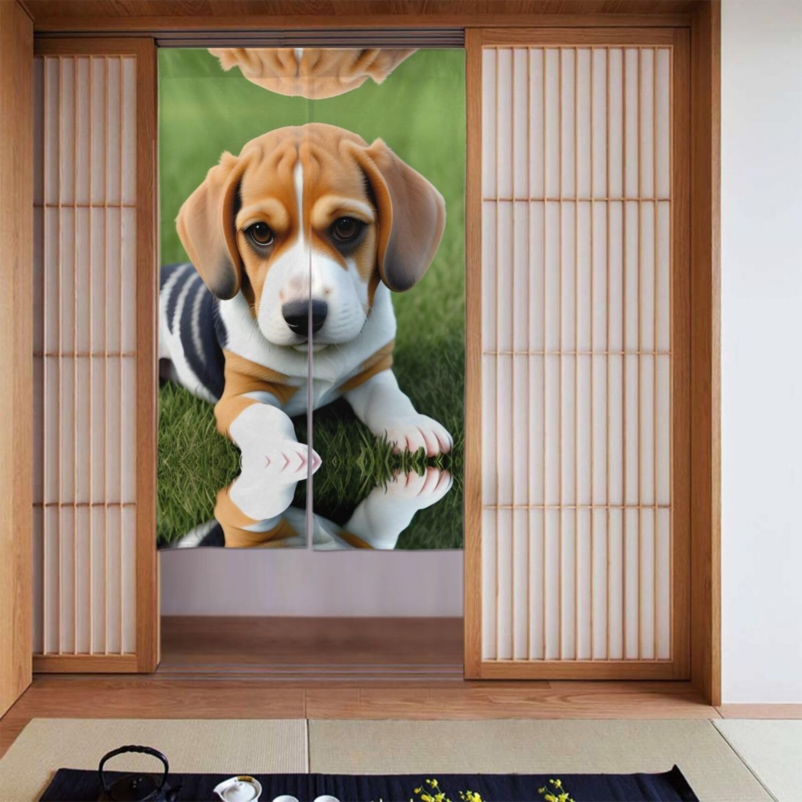 Rideaux Beagle Lot de 2 Rideaux Épissés 86x142 cm pour Séparation de Pièces et Portes Interieures