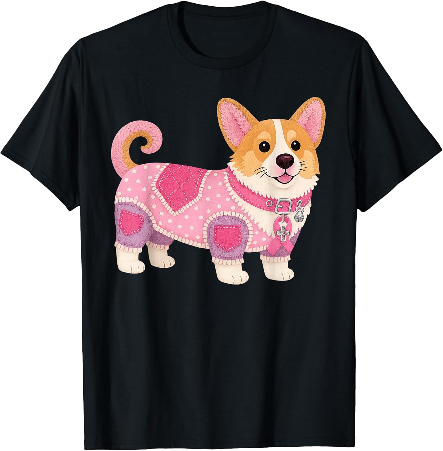 Patchwork Dog Pink Ribbon Breast Cancer Awareness Support T-Shirt Giftpress Fashion