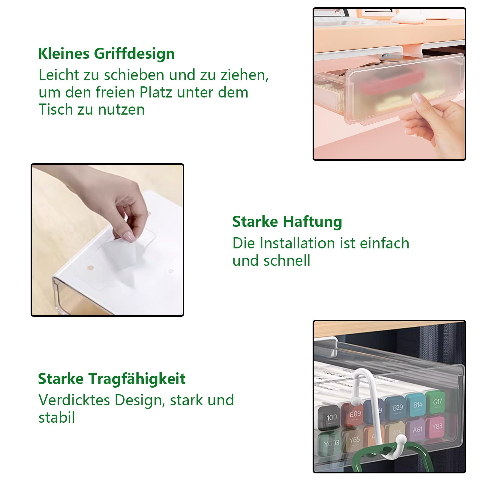 2 Tiroirs Sous Bureau Blanc Auto-Adhésifs – Rangement Invisible Extensible 20×17×7,2 Cm